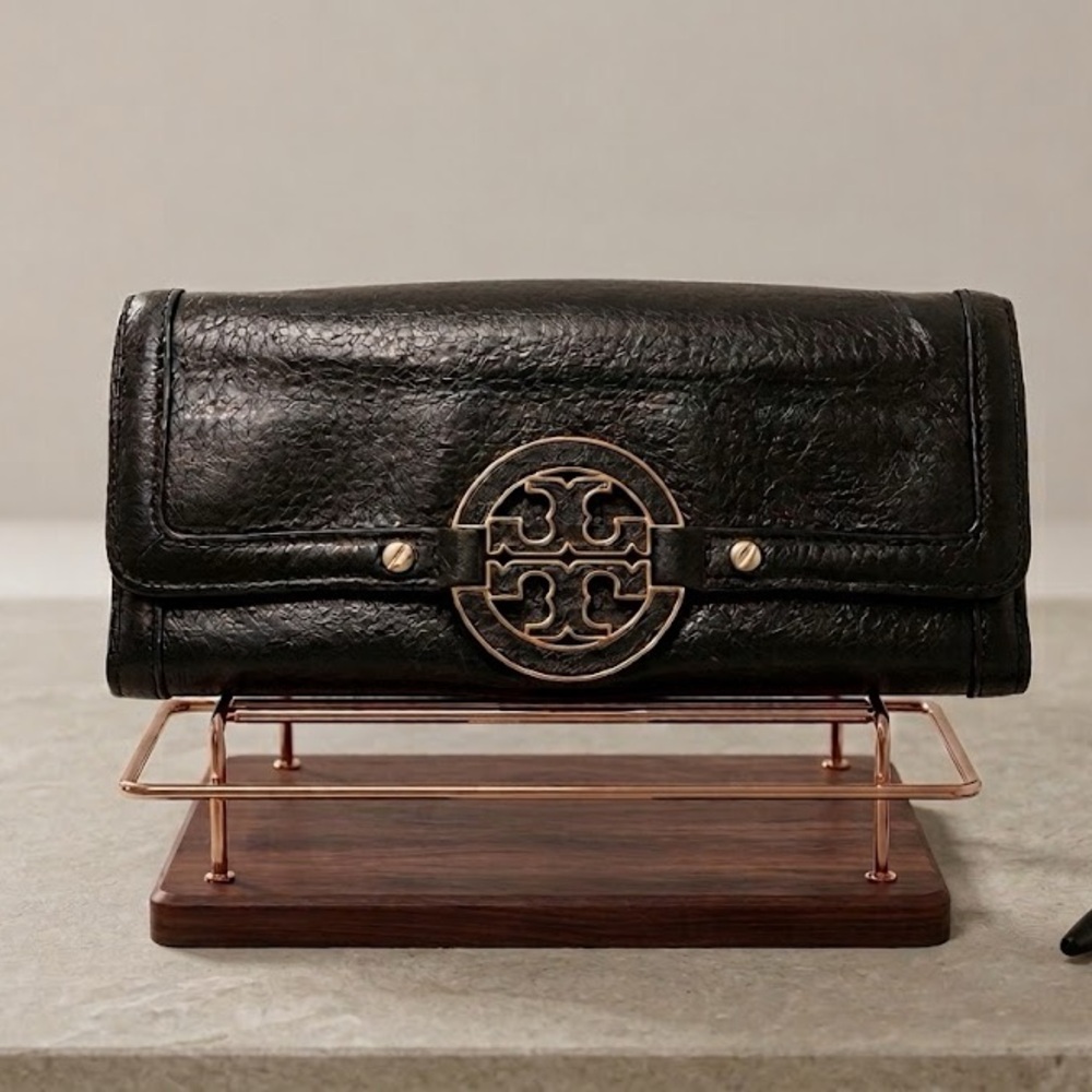 Tory Burch Pebbled Leather Envelope Amanda Continental Wallet EUC